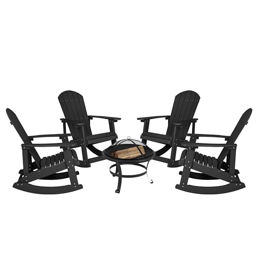 BizChair Set of 4 Savannah Adirondack Rocking Chairs Black