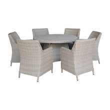 International Concepts Outdoor Wicker Patio Furniture Set with Round Table and 6 Chairs Natural