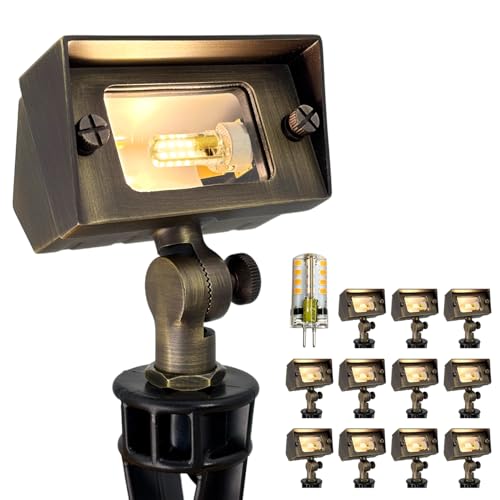 COLOER Brass Rectangular Flood Lights (Bronze) 12 Pack with 3W LED G4 Bulb