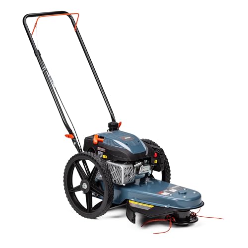 SENIX High Wheel Gas Walk Behind Brush Cutter and String Trimmer, 22-Inch Swatch with .155-Inch Line, 160 cc 4-Cycle Engine, Steel Deck, 14" Rubber Wheels, Adjustable Height (STMG-L)