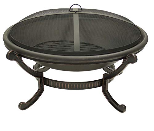 Dagan Industries 40-Inch Bronze Cast Iron Wood Burning Fire Pit, Round Outdoor Fireplace with 32" Spark Screen, Log Grate, Log Poker and Vinyl Cover, DG-FP-1017