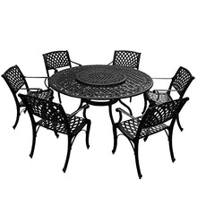Oakland Living Modern Ornate Outdoor Mesh Aluminum 59-in Large Black Round Patio Dining Set with Lazy Susan and Six Chairs