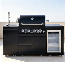 Modular Stainless Steel Outdoor Kitchen Island,All-in-One BBQ Grill Station with Sink,Storage Drawers, Side Prep Counter (80 IN Black Sink Fridge, 80", Propane Gas Grill)