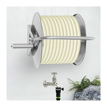 Stainless Steel Wall-Mounted Hose Reel Holder for 50m Garden Hoses – Outdoor Water Hose Storage