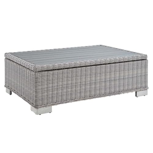 Afuera Living 45" Outdoor Coffee Table, Light Gray Synthetic Rattan, 15" H x 45" W x 31" D, Powder-Coated Aluminum Frame, UV and Water Resistant, Modern Patio Furniture for Backyard, Porch, Balcony