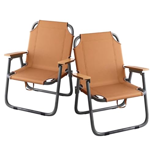 Patio Dining Chairs Set of 2, Camping Beach Chair Set, Foldable Outdoor Sling Chairs, Metal Stackable Dining Chair, Portable Sling Back Chairs for Deck Picnic, Space Saving (Color : /Brown)