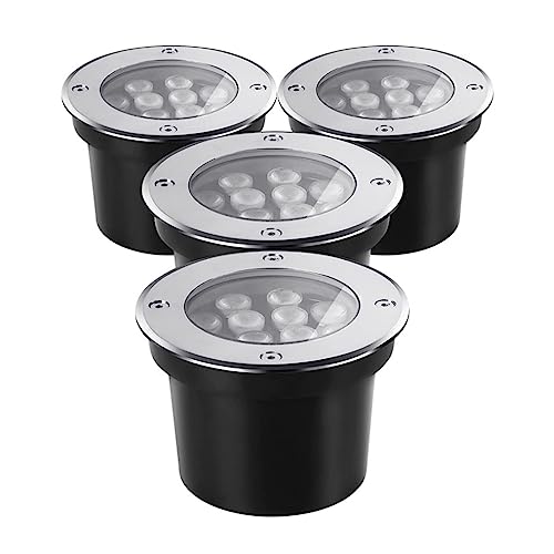 VZCOMM Low Voltage Landscape Lights Recessed In-Ground Lights IP66 Waterproof LED Well Lights for Garden, Yard, Driveway, Deck, Pathway, Step, Outdoor Underground Light, 4 Pack(Red,36W-AC12V)