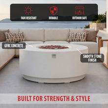 AMS Round Concrete GFRC Propane Gas Fire Pit Table (Cream White)