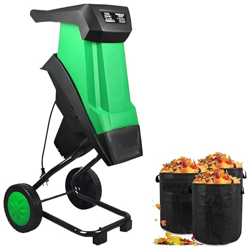 AityBuy Leaf Mulcher Shredder Electric Wood Chipper and Shredder - 1.57-Inch Cutting Diameter Garden Branch Crusher with Wheels,Safety Locking Knob,for Leaves,Grass, & Clippings