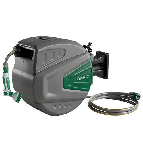 Wall Mounted Garden Hose Reel, 20+2m Retractable Hose Pipe, Auto Rewind System, Easy to Install, Any Length Lock,180°Swivel Bracket, Heavy Duty Water Hose Reel