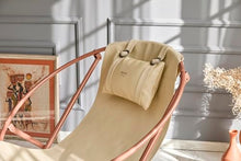 Mern Living Leather Folding Chair - Luxury Papasan Chair, Sling Accent Chair, Round Saucer Chair for Patio, Garden, Beach, Living Rooms and Bedrooms, Modern Furniture (Faux Leather, Beige)