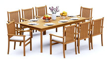 TeakStation 8 Seater Grade-A Teak Wood 9 Pc Dining Set: 83" Rectangle Table and 8 Cahyo Stacking Arm Chairs #31CH1808