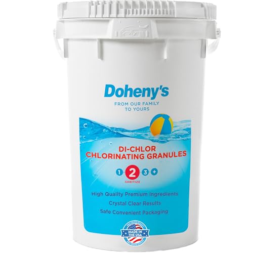 Doheny's Di-Chlor Granular Chlorine | Pro-Grade 3-in-1 Pool Sanitizer, Shock & Algaecide | Fast-Dissolving, Calcium-Free, No Residue | 99.5% Sodium Dichlor with 56% Stabilized Chlorine | 50lb Bucket
