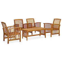 KLGBNCVE 5 Piece Patio Lounge Set with Coffee Table, Solid Acacia Wood Outdoor Furniture Set with Slatted Tabletop and Curved Backrest Chairs