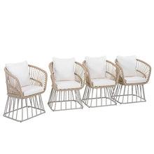 Christopher Knight Home Acker Metal Frame Outdoor Dining Chairs Set of 4, Patio Dining Room Chairs with Wicker Curved Backrest, Comfy Poolside Kitchen Chairs with Cushion, Patio Chairs, Teak + Beige