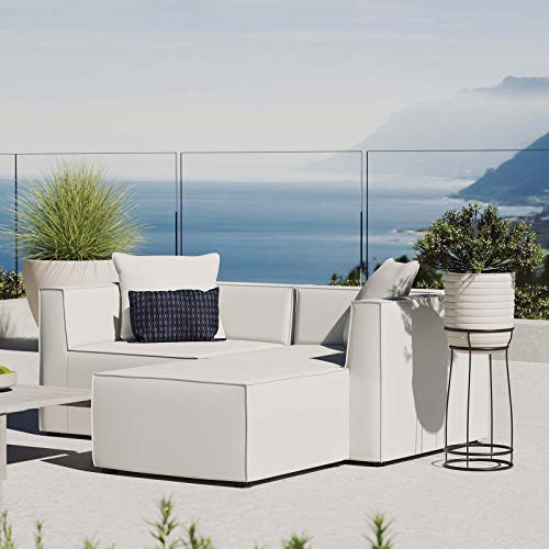 Modway EEI-4378-WHI Saybrook Patio Upholstered Loveseat and Ottoman Set in White