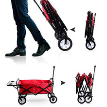 Folding Garden Trolley Cart Heavy Duty Wagon for Outdoor Camping Picnic Fishing Multi-Function Sping Cart with Table Board Load:80kg (Army Green)