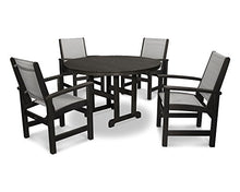 Polywood® Coastal 5-Piece Round Farmhouse Dining Set in Black/Metallic Sling