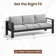 Kiss the Water 3 Seats Aluminum Outdoor Patio Sofa Set, All Weather Rust-Proof Metal Patio Couch, Modern Outdoor Furniture for Backyard Porch Garden, 5" Thick Waterproof Olefin Cushions, Light Grey