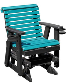 Amish Craftsmanship Made in USA 2FT Heavy Duty Poly Lumber Wood Porch Patio Glider HDPE with No wood fibers Lancaster Series Rollback design 500 lbs Limit With Cupholders Aruba on Black