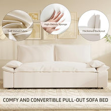 KEIKI 3-in-1 Convertible Sleeper Sofa Velvet Loveseat Bed Queen with Pillows Beige