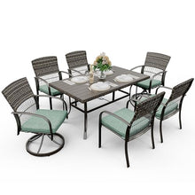 Pamapic 7 Piece Rattan Outdoor Dining Set with Iron Table and Swivel Chairs Green