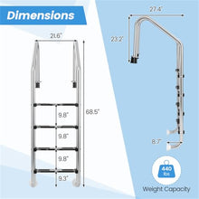 BAYUELSWU In-Ground Swimming Pool Ladder, Stainless Steel 4 Steps Pool Ladder Step, Heavy Duty Non-Slip Ladder Easy Assembly for Indoor/Outdoor Pool, Max Load Capacity 440 lbs