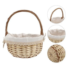 Woven Rattan Picnic Basket with Handle – Round Market Basket for Flowers, Fruit, Vegetables & Storage