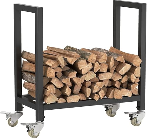 WXPWAMZ Store Firewood Rack for Indoor Heavy Duty Steel Wood Rack for Firewood With Wheels Black Metal Coated Firewood Log Holder