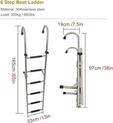 SAeWare Pontoon Marine Ladder 5-Step Foldable Swimming Pool Ladder Pontoon with Wide Rung Stainless Steel Drop Boarding Ladders