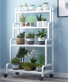 ZHOUYANB Indoor Plant Stand Metal 4 Tiered Flower Rack With Rear Bar And Lockable Wheels Flowers Pot Display Shelf For & Outdoor Freestanding Planter Storage