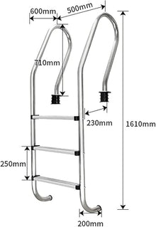 Three-Pedal Swimming Pool Handrail, 63.4" Stainless Steel Swimming Pool Anti-Rust Railing-Embedded Installation-Silver