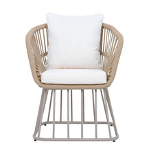 Christopher Knight Home Acker Metal Frame Outdoor Dining Chairs Set of 4, Patio Dining Room Chairs with Wicker Curved Backrest, Comfy Poolside Kitchen Chairs with Cushion, Patio Chairs, Teak + Beige