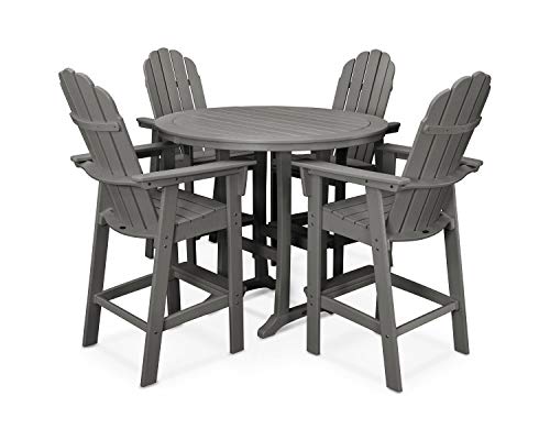 POLYWOOD Vineyard Adirondack 5-Piece Bar Height Patio Set - Slate Grey HDPE Outdoor Bar Table and Chairs - Pool Deck Furniture for Backyard, Garden & Porch