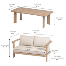Christopher Knight Home Kera 4-Seater Patio Furniture Set with Removable Cushion, 4 Piece Outdoor Acacia Wood Conversation Set, Sold Wood Outdoor Sectional Sofa Set with Coffee Table, Brown+Beige