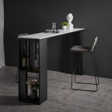 DESALAI Kitchen Industrial High Table with Black Metal Base,Creative Slate top Standing bar Table,Long Breakfast Bar Table with Storage,Modern Square Outdoor Side Table,No stools(Black,120 * 4