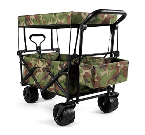 Wagons Carts Foldable, Folding Utility Wagon Cart with Four Wheels Portable Hand Pull for Outdoor Camping Shopping Garden Tools,Collapsible Wagon(Camouflage)
