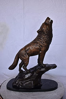 Nifao Wolf, Howling Wolf on Cliff Medium Bronze Statue, 9"L x 20"W x 26"H