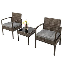DUYHBAWRS in Stock 3 Piece Patio Furniture Set Wicker Rattan Outdoor Conversation 2 Cushioned Chairs & End Table