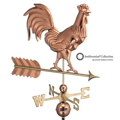 Good Directions Polished Copper Rooster Weathervane – Decorative Rooftop Accent for Barns, Homes, Sheds, and Cupolas – Durable & Handcrafted