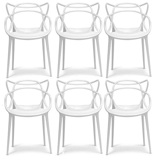 2xhome Set of 6 White Modern Dining Room Chairs