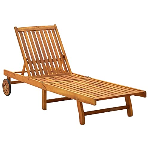Garden Sun Lounger,Patio Chaise Lounge, Outside Tanning Chairs,Outdoor Set for Deck, and Poolside,2-Person, Solid Acacia Wood (Brown 78.3" x 23.2"x 11.8"(L x W x H))