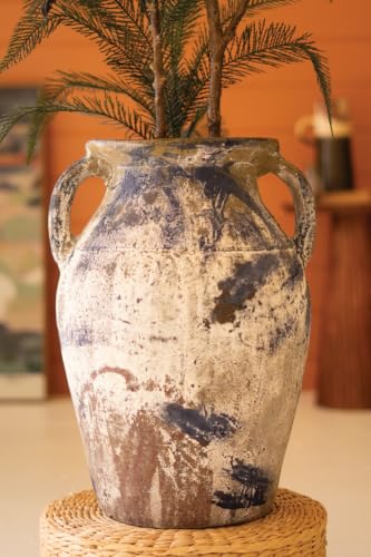 First of a Kind Large Rustic Terracotta Planter Urn with Drain Hole, Weathered Textured Finish, Decorative Floor Planter, 27.5 Inch
