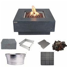 Elementi Manhattan Dark Grey Fire Pit Bundle Outdoor Firepit 36” Natural Gas Firepit Table, Glass Windscreen, Stainless Steel Cover, Canvas Cover, Floor Mat and Beverage Tub