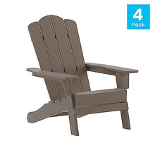 Flash Furniture Newport Adirondack Chairs with Cup Holders, Weather Resistant Poly Resin Adirondack Chairs, Set of 4, Brown