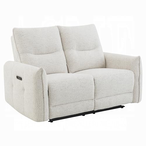Benzara Lali Power Motion Recliner Loveseat with USB, Zero Gravity, Cream Chenille
