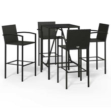Xolmizyn 5 Piece Patio Bar Set, Outdoor PE Rattan Pub Table and 4 Stools with Tempered Glass Top, Black Garden Furniture for Backyard, Balcony, Deck
