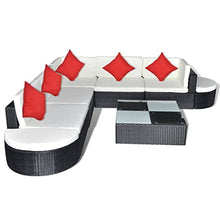 GPWERSDF 8-Piece Modular Garden Lounge Set Black, 8 Piece Outdoor Lounge Set with Black Steel Frame, Large Patio Seating for Up to 7 Guests