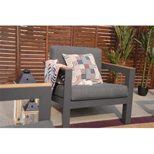 Aluminum 7-Person Seating Group with Fire Pit and Gray Cushions