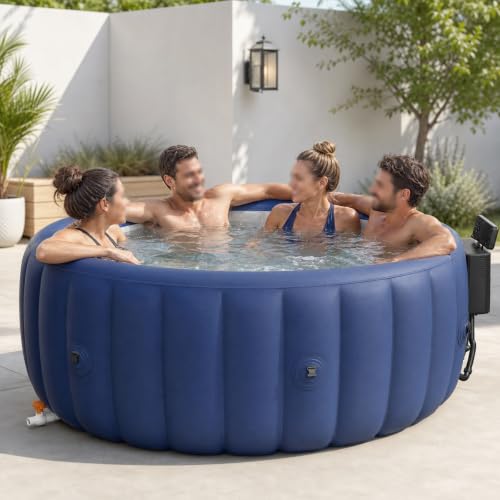 Inflatable Hot Tub, Round Blow up Portable Hot tub, Smooth Easy-Wipe Interior, Convenient Side Drain Spout, Blow Up Hot Tub for Backyard